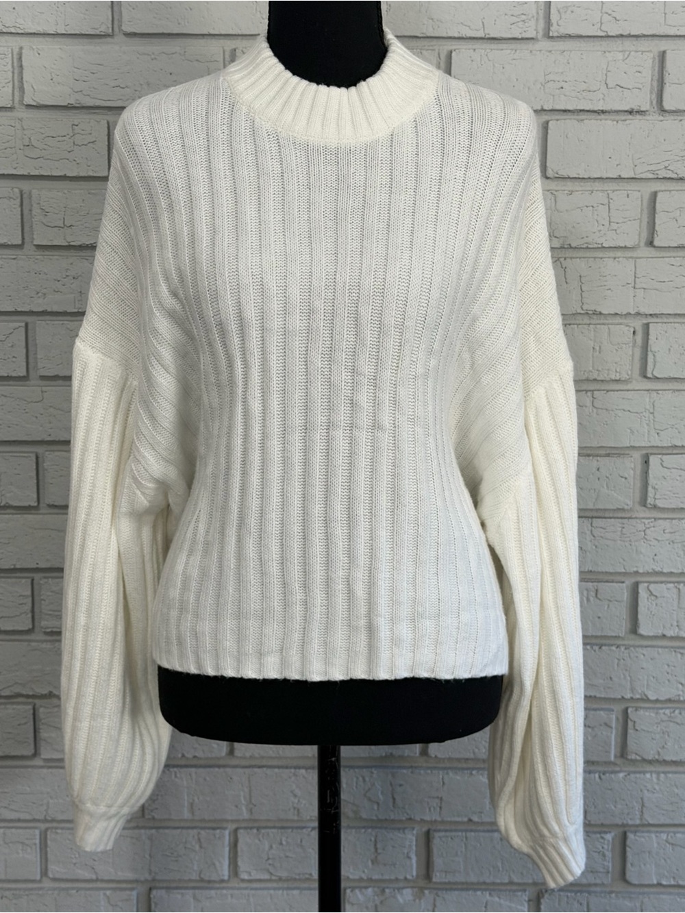 Princess Polly Balloon Sleeve Sweater S/M Women’s Ivory Chunky Knit Oversized